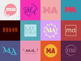 MA logo company template. Letter m and a logotype. Set different classic serif lettering and modern bold text with design elements. Initial font typography. vector