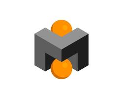 Cube logo, geometric design. Box logotype company, trendy tech emblem in pixel style. vector