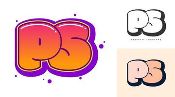 PS logo design for festival or party. Initial letter p and s in graffiti style. Creative modern lettering company name of font typography. Kids trendy logotype or identity. vector