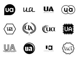 UA logo company template. Letter u and a logotype. Set different classic serif lettering and modern bold text with design elements. Initial font typography. vector