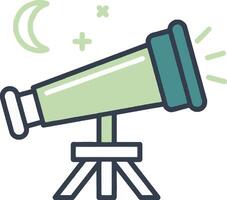 A telescope icon with a crescent moon and stars vector