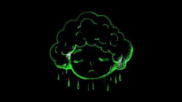 Neon frame effect, Face with Cloud - Melancholy or introspection on black background video