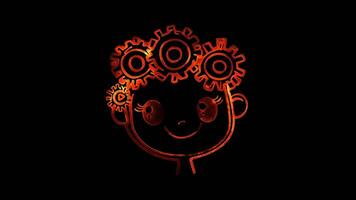 Neon frame effect, Face with Gear - Problem-solving or analytical thinking on black background video