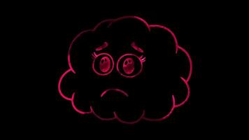 Neon frame effect, Face with Cloud - Melancholy or introspection on black background video