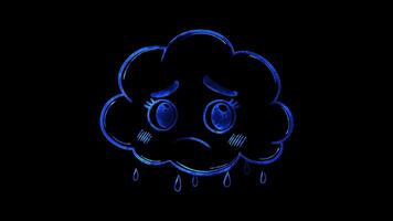 Neon frame effect, Face with Cloud - Melancholy or introspection on black background video