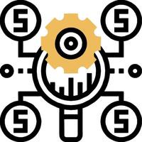 A logo with a magnifying glass and gears vector