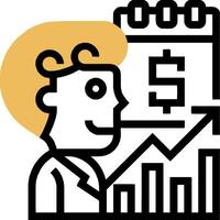 A man is holding a chart and a dollar sign vector