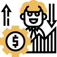 A man with a dollar sign and a gear vector