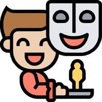 A cartoon man holding a mask and a trophy vector