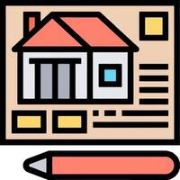 A house and a pencil are on a paper vector