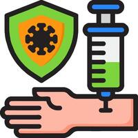 A hand holding a syringe and a shield with a virus vector