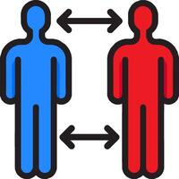 Two people are facing each other with arrows pointing to the left and right vector