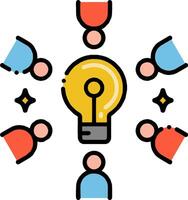 People are gathered around a light bulb with a group of people around it vector