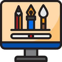 A computer monitor with a pen, pencils and a ruler vector