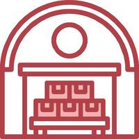 A red and white icon of a building with a door vector