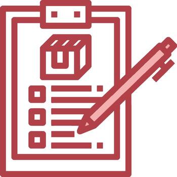 un portapapeles con un bolígrafo y un caja en eso vector