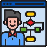 A man is standing in front of a computer screen with a diagram vector