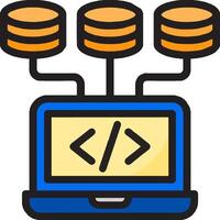 An icon of a laptop with a stack of data vector
