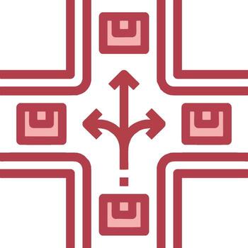 A red cross with arrows pointing in different directions vector