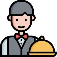 A waiter holding a platter with a dish on it vector