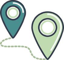 A map pointer with a green dot and a blue dot vector