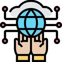 Hands holding a globe with a cloud in the middle vector
