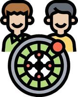 Two people are standing in front of a dart board vector