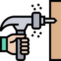 Hand holding hammer and hammering on wood vector