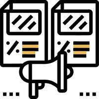 A megaphone and a document with a yellow line vector