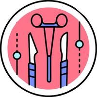 A round icon with scissors and a pair of scissors vector