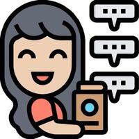 A woman holding a box with speech bubbles vector