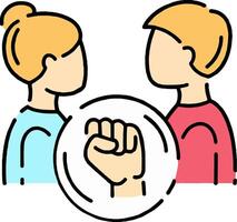 Two people holding up a fist in front of a circle vector