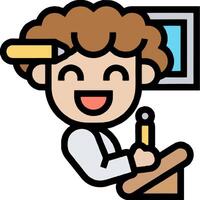 A cartoon character is sitting at a desk with a pencil in his hand vector