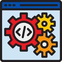 A computer screen with gears and a code symbol vector
