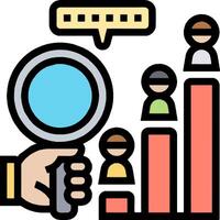 A hand holding a magnifying glass and a bar chart vector