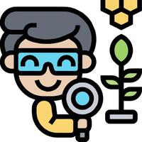 A man holding a magnifying glass and a plant vector