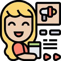 A woman is holding a microphone and a phone vector