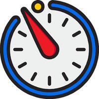 A clock icon with a red and blue arrow pointing to the left vector