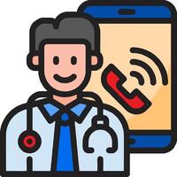 A doctor is holding a phone and a phone is in front of him vector
