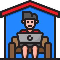 A man sitting in front of a computer in a house vector