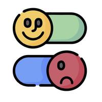 Two pills with smiley faces on them vector