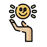 A hand holding a smiley face with rays coming out of it vector