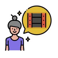 A woman is talking to a box with a speech bubble vector