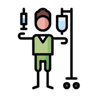 A man in a green shirt is holding an iv drip vector
