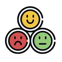 Three smiley faces in a circle with a sad face vector