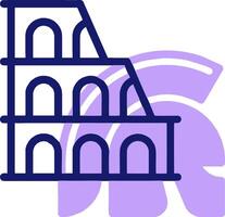 A purple and white logo with a coliseum in the middle vector