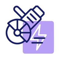 A purple icon with a light bulb and a power cord vector