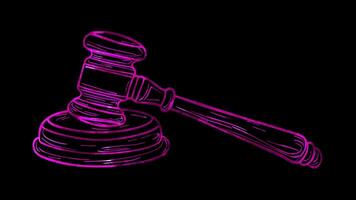 Neon frame effect, Gavel Symbolizes authority and the role of judges in the courtroom on black background video