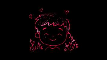 Neon frame effect, Face with Heartbeat - Love or affection on black background video