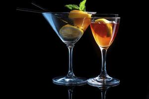 Two glasses with drinks and lemon slices photo